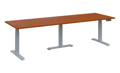 FLEXIMEET 250-80 výškově nastavitelný stůl, kovová podnož stříbrná, deska 25 mm, široký 2500 mm, třešeň šumavská